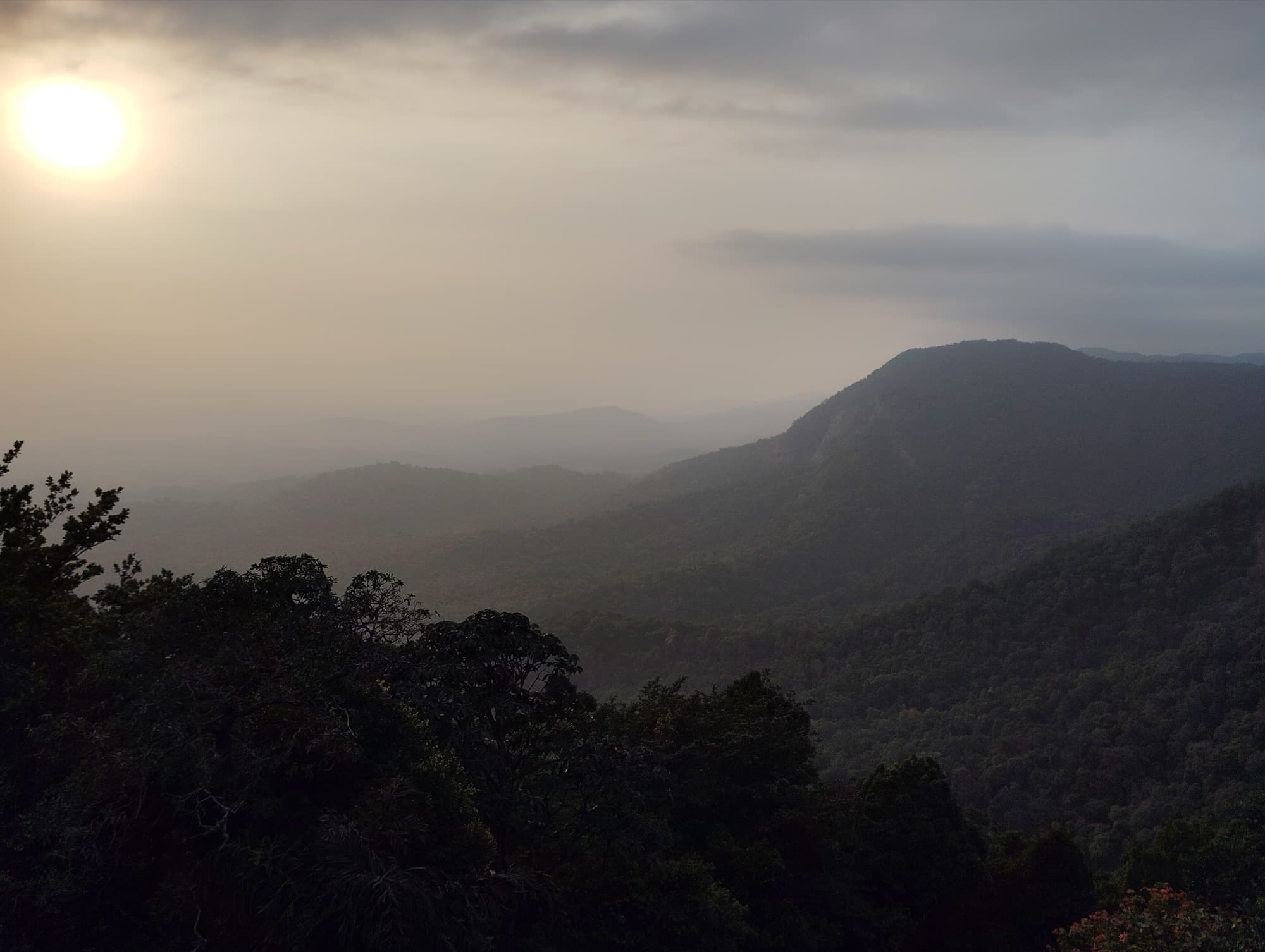 Sunset over the forested ridges of the Western Ghats at Agumbe